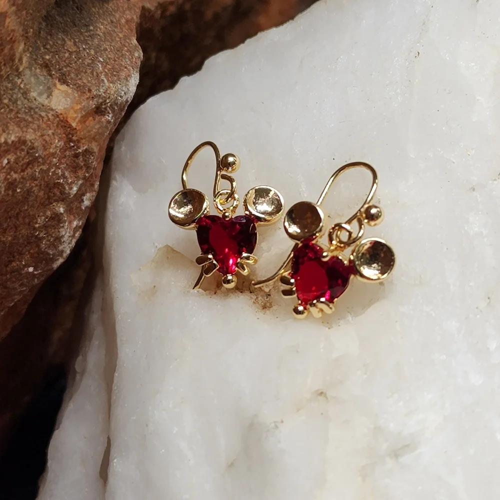 Mickey Mouse Read Heart Swarovski Crystals Luxury Gold Plated Earrings